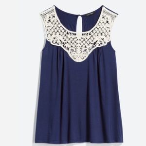 Navy blue lace accent top
